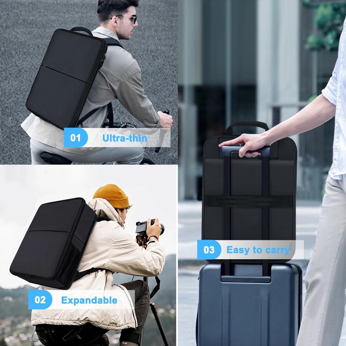 ZINZ Mochila Delgada y Expandible para Computadora Portátil, Mochila de Negocios para Viajes de 17 pulgadas, Mochila Resistente al Agua para la Mayoría de los Portátiles de 15 15,6 16 17 pulgadas