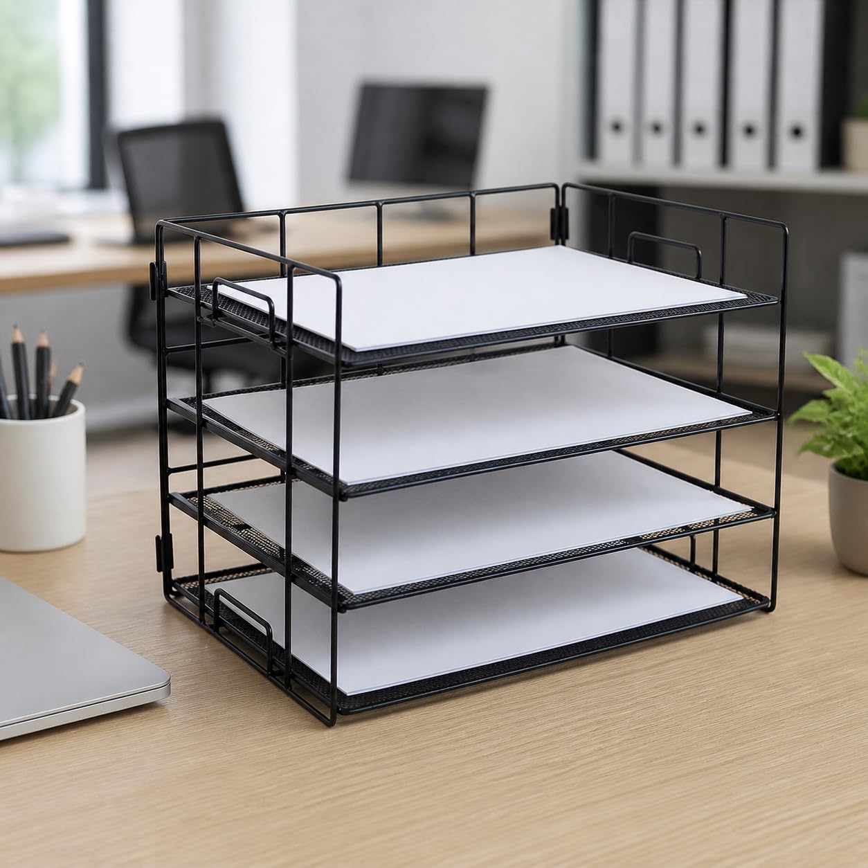 harayaa A4 Metall Ablage Briefordner Dokumentenregal Aktenorganizer Stabil Mehrfächer für Kanzlei Schreibtisch Büro, White