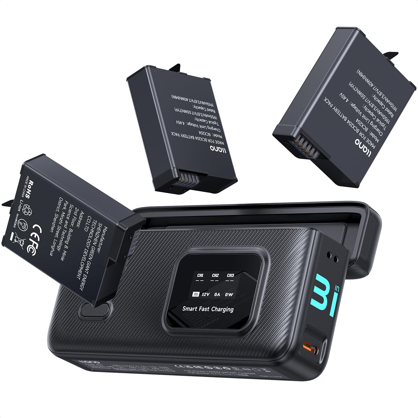 llano AC3 30W Fast Charger Case with 3 Pack 1950mAh Osmo Action 6 Batteries for DJI Osmo Action 6/5 Pro / 4/3 & Osmo 360, Triple Slot PD Charging, LED