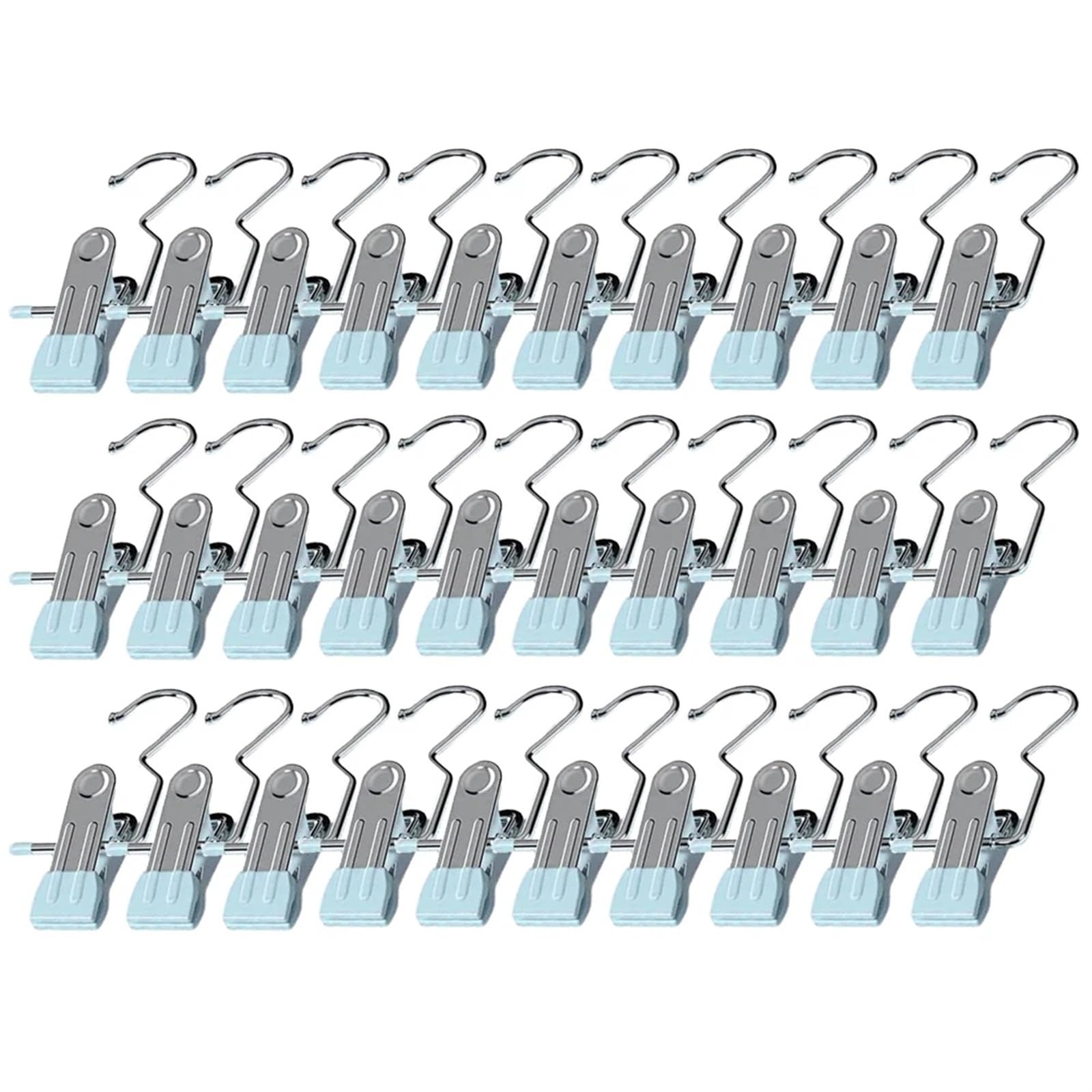 Klamerki do bielizny na sznurku do prania Klamerki do bielizny ze stali nierdzewnej z haczykami do wieszania ubrań(Blue,30pcs)