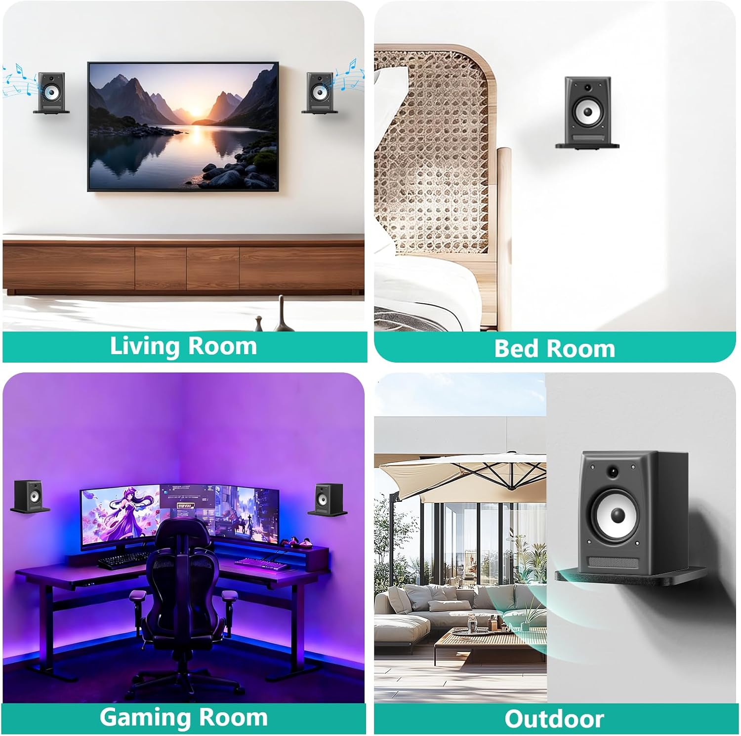 WALI Speaker Wall Mount, Heavy Duty Bookshelf Speaker Floating Wall Shelves, Surround Sound Speakers Stand for Living Room, Home Theater and Gaming Room, Holds up to 55 Lbs, (SWM302B), 1 Pair, Black