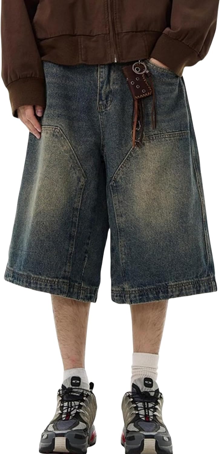 Long Baggy Jean Shorts Jorts Y2k Baggy Streetwear Shorts Hip Hop Skater Jeans Grunge Demin Short