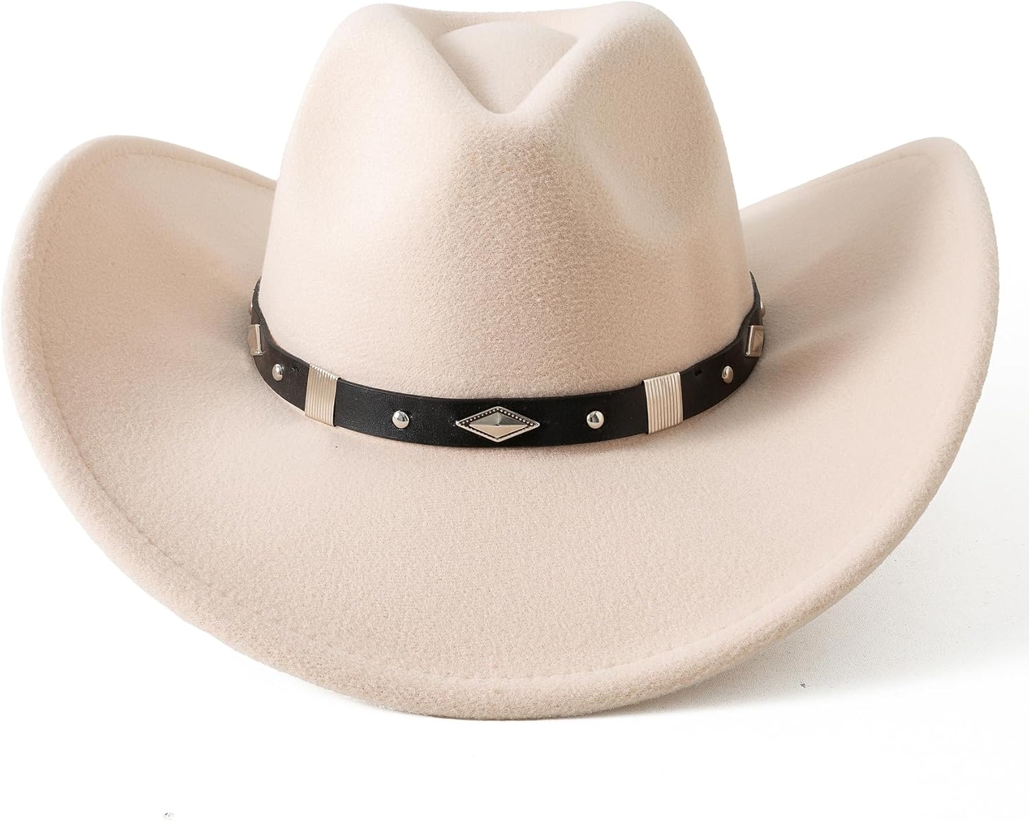 Lanzom Women Men Classic Felt Wide Brim Western Cowboy Cowgirl Hat with Belt Buckle - Image 4