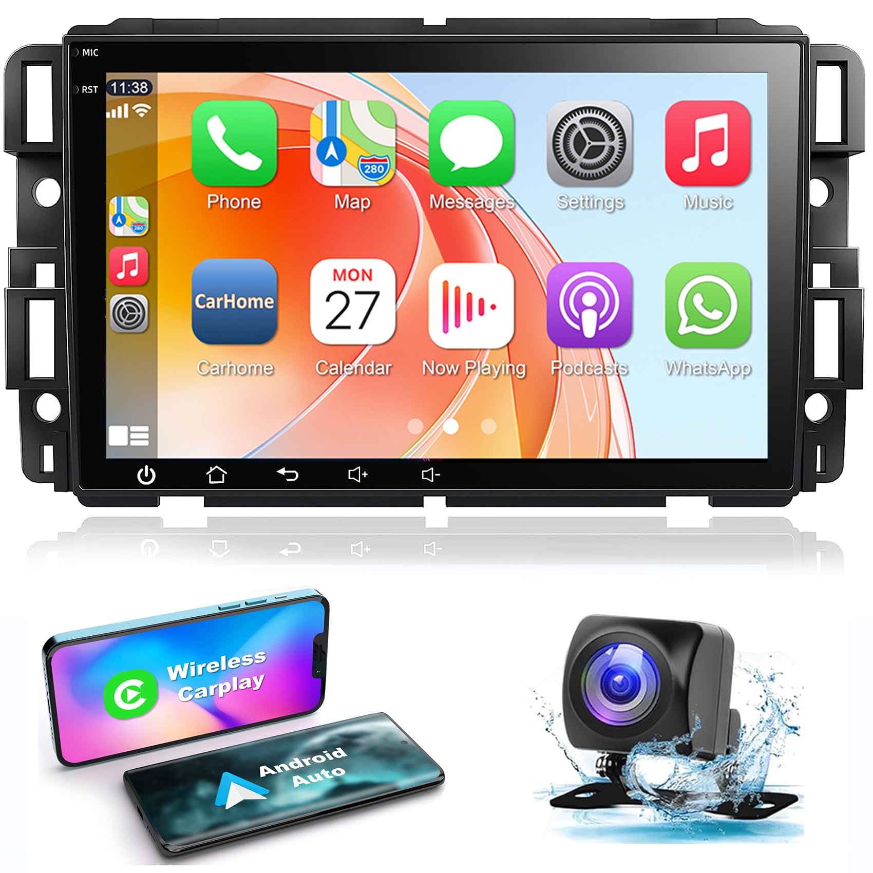 Android 12 Car Stereo for Chevrolet Chevy Silverado GMC Sierra Buick Enclave Yukon, 8" IPS Touch Screen Car Radio Build-in GPS Wireless CarPlay/Wired Android Auto, Backup Camera/DSP/SWC，2G+32G