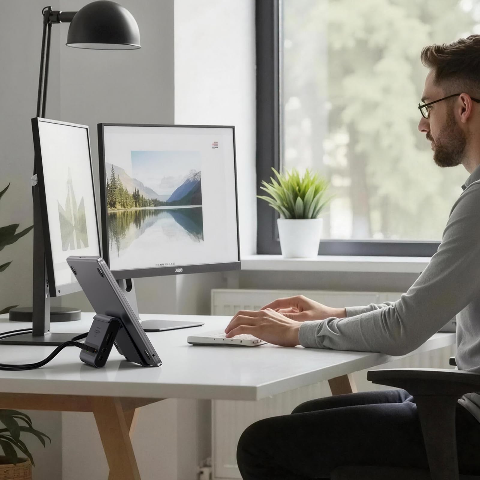 MacBook Docking Station Dual Monitor 4K@60Hz, PD 100W für Pro/Air M4/M5 | PULWTOP Docking Station USB C mit 2xHDMI, 10Gbps USB A/C, Ethernet, Audio, SD/TF, USB2.0 als MacBook Stand - Mitternacht