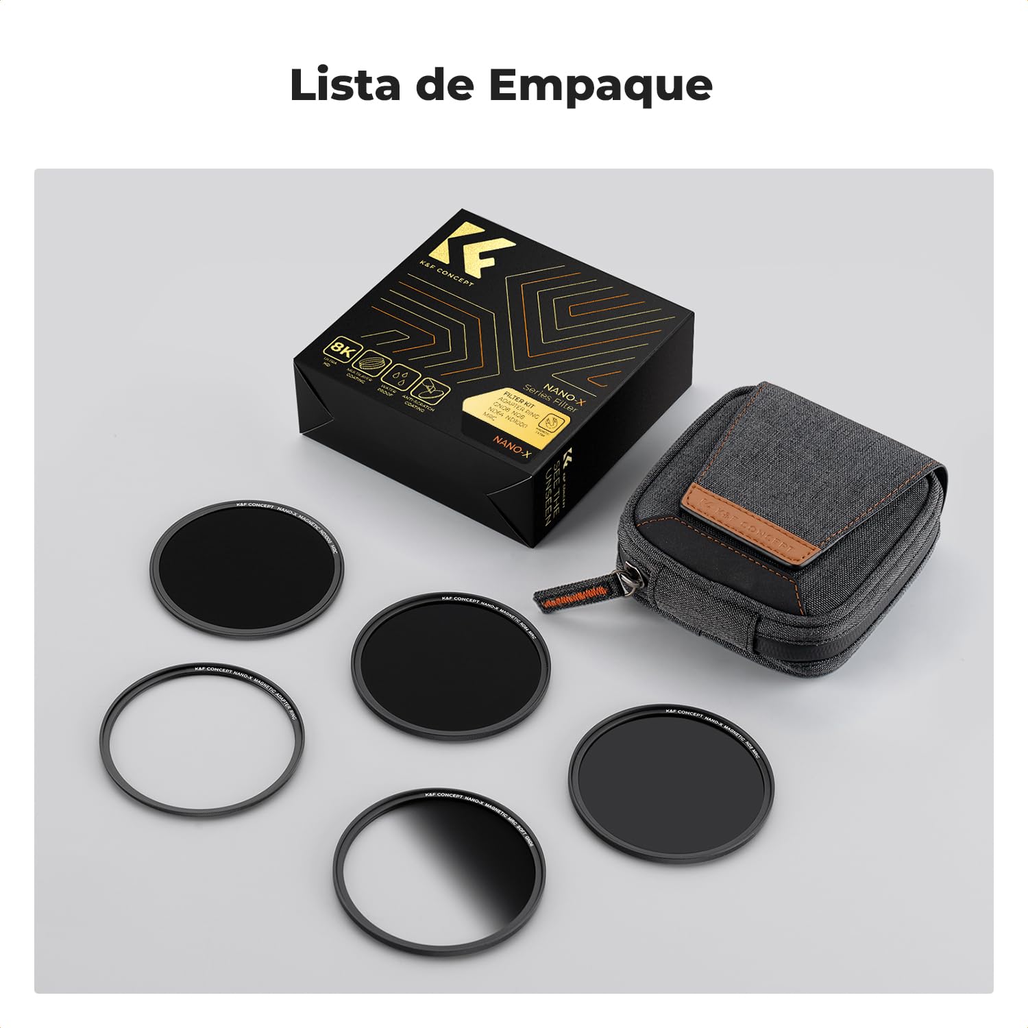 K&F CONCEPT Nano-Xcel Pack de Filtros Magnéticos 72mm GND8+ND8+ND64+ND1000+Anillo de Adaptador Magnético