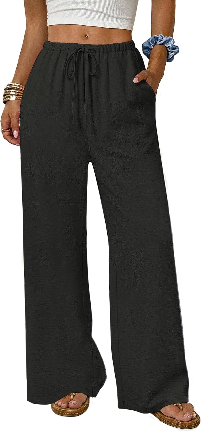 LOOKBOHO Women's Wide Leg Pants 2026 High Waist Loose Casual Trousers Business Work Casual Pants with Pockets Black M