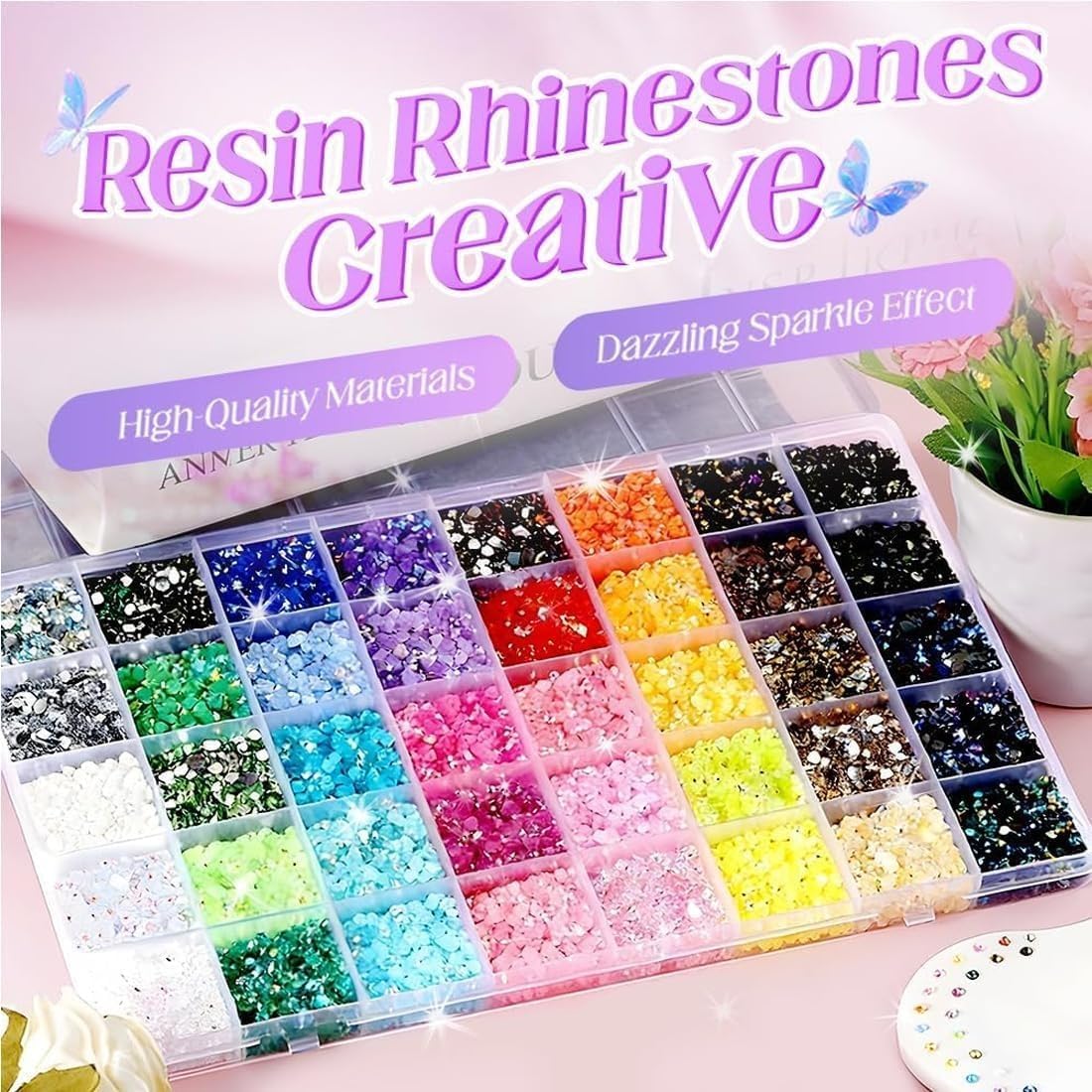 Premium Colorful DIY Resin Rhinestone Kit, 40 Colors / 32000 Pcs Multicolor Book Bedazzling Kit with Glue and Tools, 2-3 mm Bedazzling Kits Small Gems for Diamond Art, Clothes, Crafting, Clothing (A1)