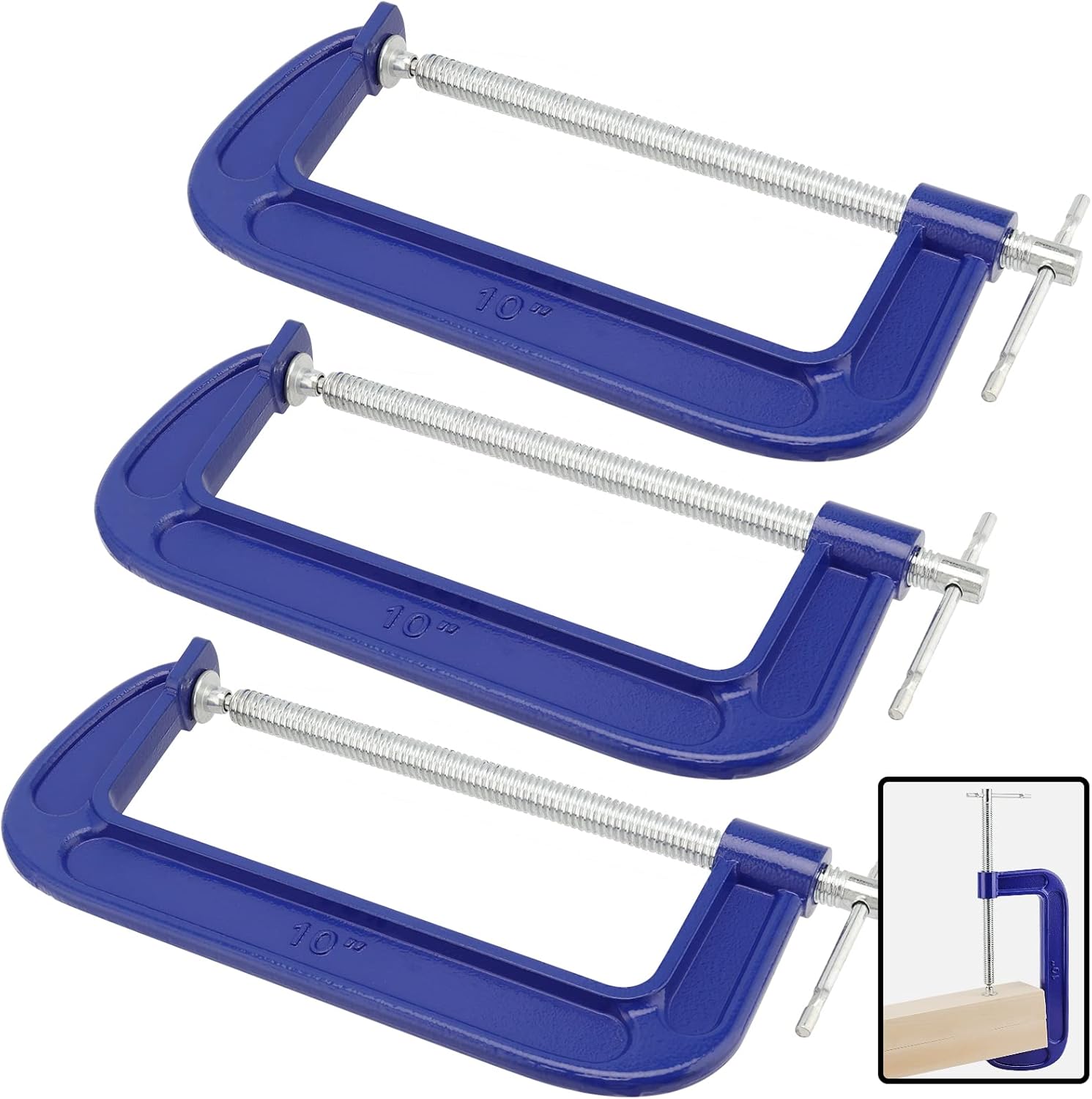 KEILEOHO 3 PCS 10 Inch C Clamps, Malleable Iron C clamp, Heavy Duty C Clamp G Clamps with T