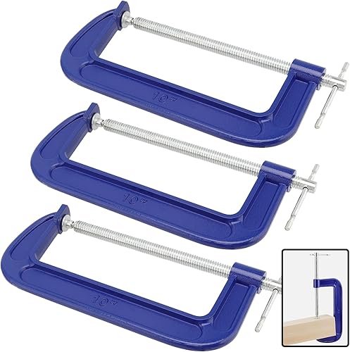 KEILEOHO 3 abrazaderas C grandes de 10 pulgadas, abrazaderas C de agarre rápido, abrazadera G resistente para carpintería, color azul