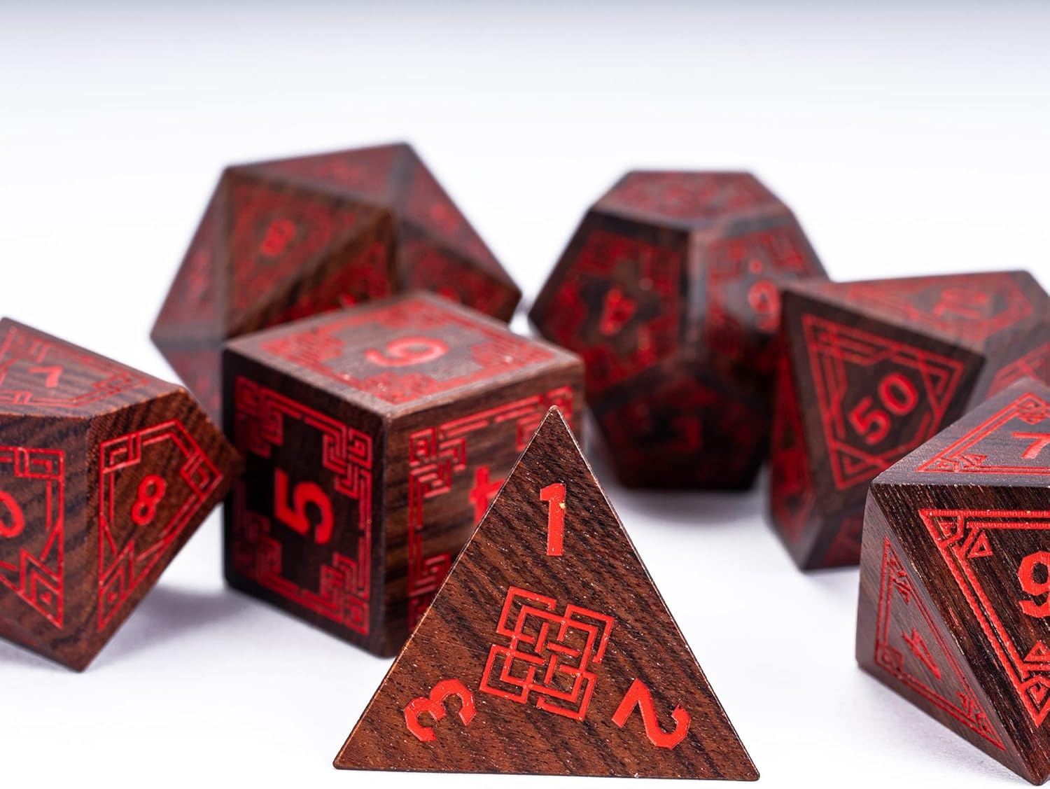 7Pcs DND Dice Set, Wooden Polyhedral D&D Dice Set with Metal Box for Role Playing Tabletop Games (Bubinga Wood)