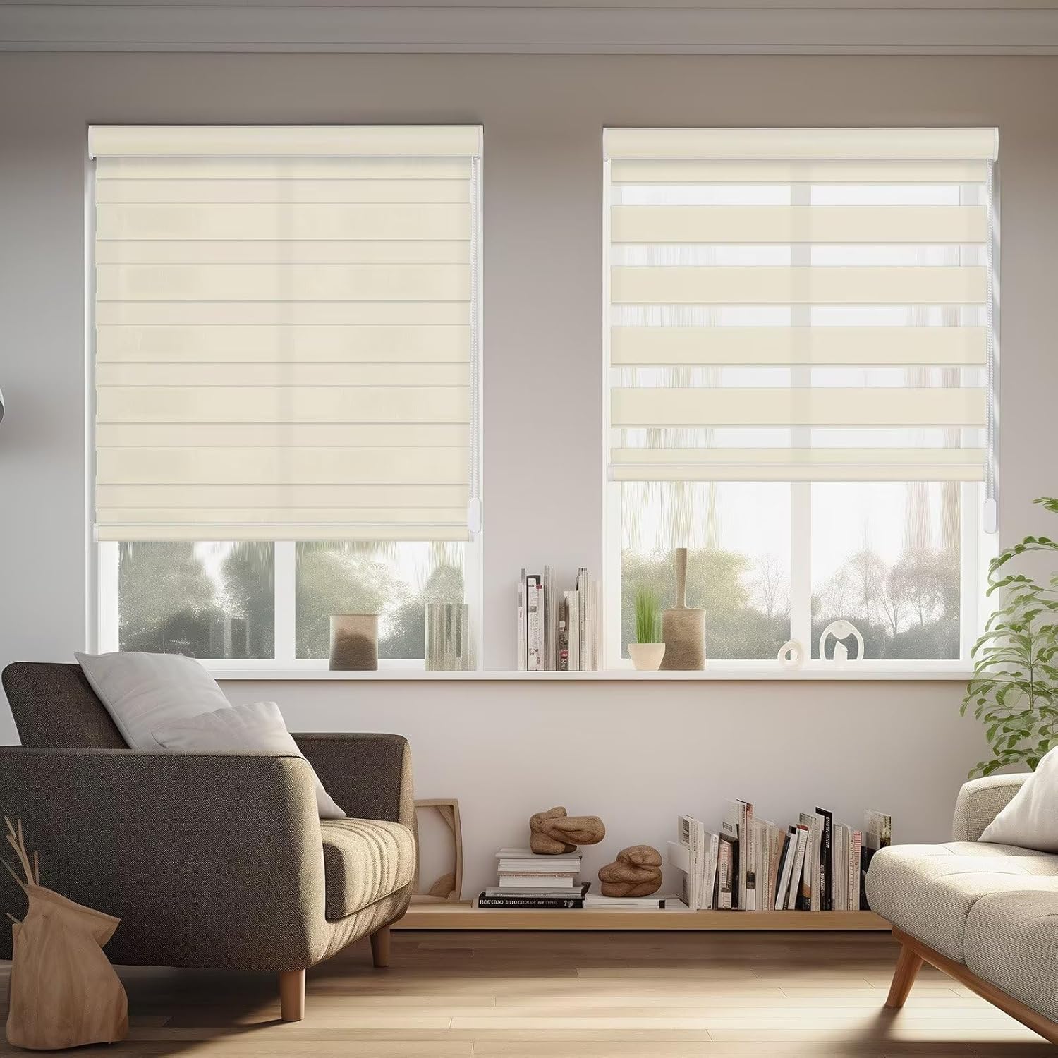 Changshade Zebra Shades for Indoor Windows Light Filtering, Corded Zebra Blinds for Sliding Glass Door Privacy Blind with Cord for Bedroom, Living Room, Bathroom, Easy to Install, Beige