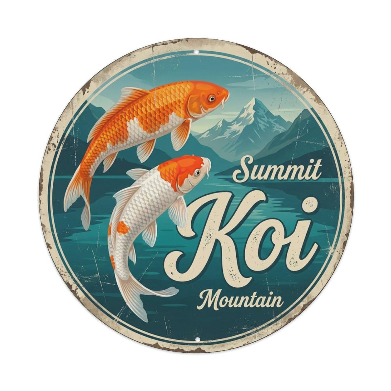 Koi Fish Summit Mountain Waters Peak High Alpine Majestic Metal Tin Sign