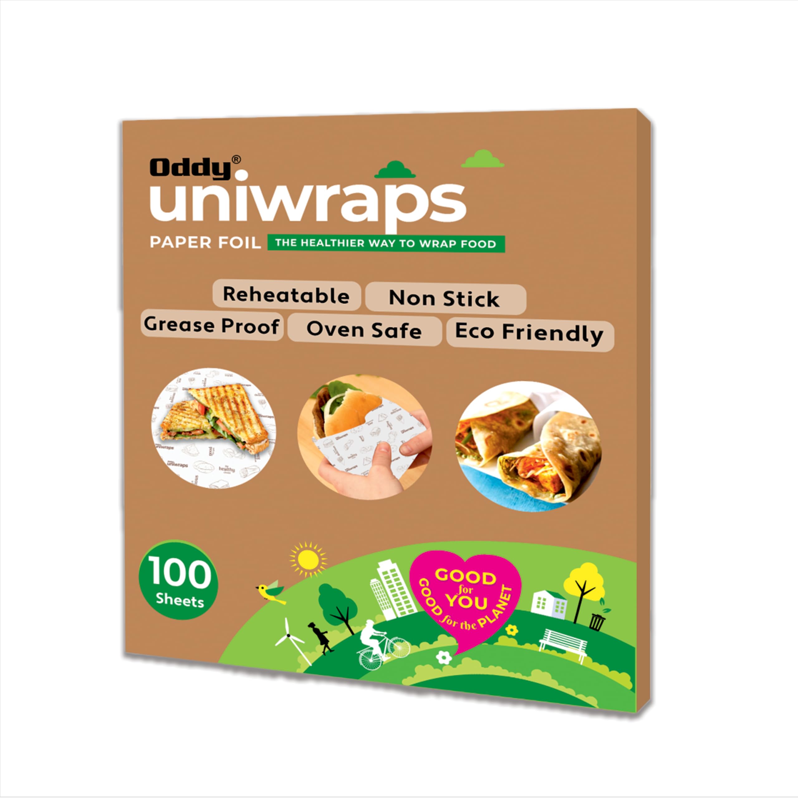 Oddy Uniwraps Food Wrapping Paper Sheets | Wrap Roti, Parantha, Sandwich, Burger & More! Keep Food Safe & Fresh | 10x12 Inches, Pack of 100 Sheets