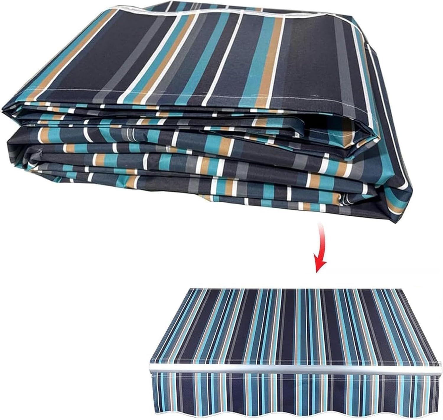 Patio Awning Retractable Replacement Canvas（Fabric Only） Outdoor Sunshade Canopy Awning Cover Sun Shade Replacement Top Fabric for Yard Deck Restaurant Shops(Size:8.2x6.5ft,Color:Blue Stripes)
