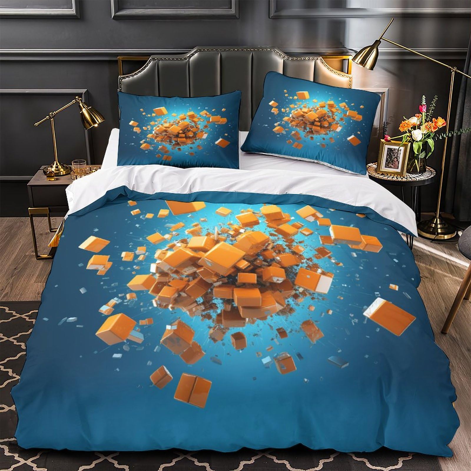 Housse de couette 3D orange anti-plis en microfibre pour éliminer la corvée de repassage