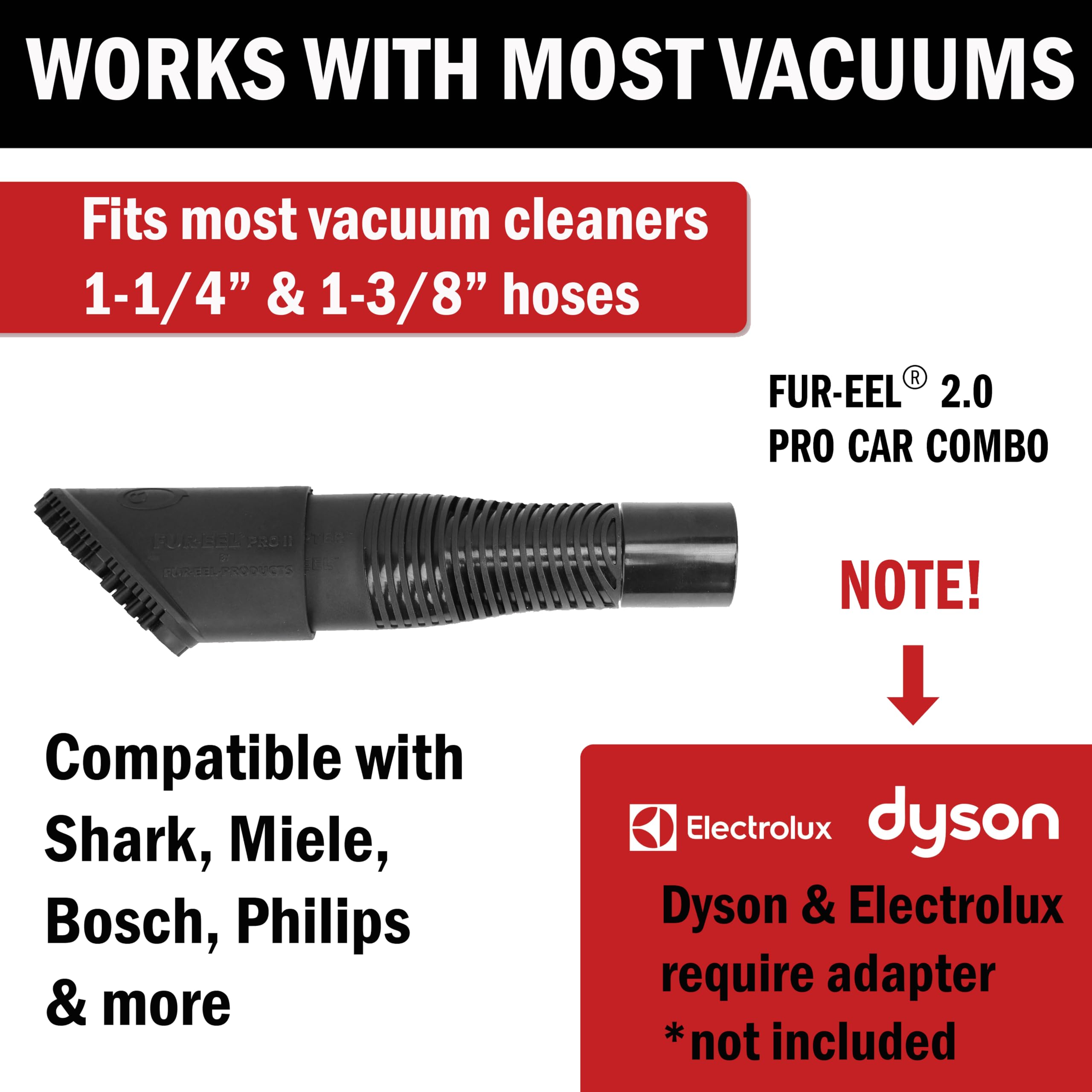 FUR-EEL 2.0 Pro Combo - Aspiratore per rimozione peli di animali domestici, con 2 testine sostituibili in gomma, nessun flusso d'aria intasato, adatto per tubi da 32 mm e 35 mm