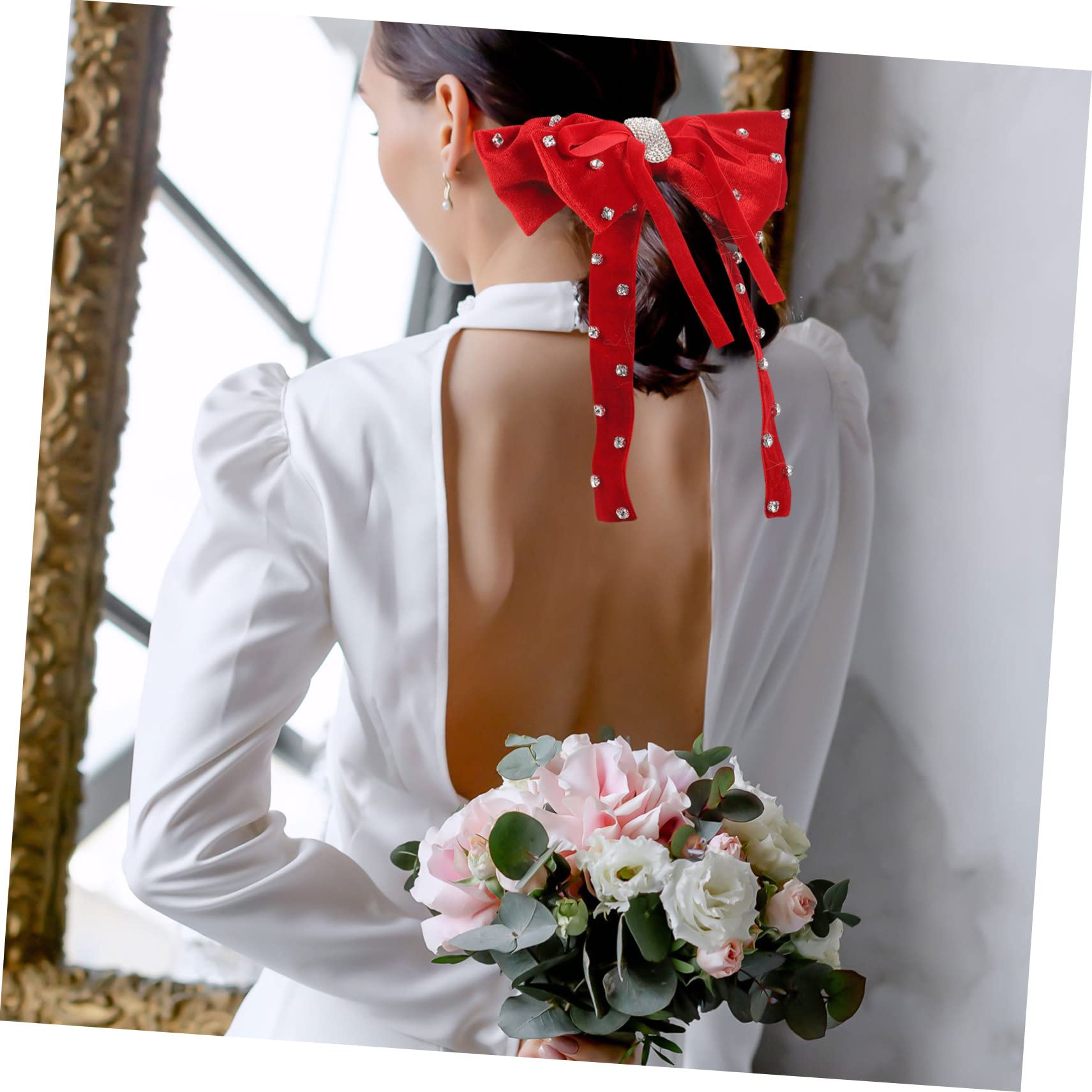 FRCOLOR 4 Pz forcina ad fermagli per perlati fermagli per ragazze fiocchi di di raso copricapo clip fermanello tornante femminile molletta per tessuto rosso
