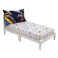 Vista 8 de Warner Brothers Batman The Caped Crusader - Juego de sábanas de 2 piezas para niños pequeños, sábana bajera ajustable y funda de almohada reversible