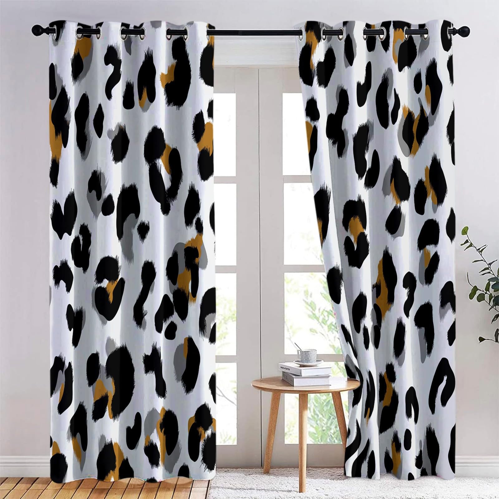 Verdunklungsvorhänge Punkte Wild Kinderzimmer Vorhänge Blickdicht, Weiß Thermovorhang mit Ösen, für Schlafzimmer Fenster & Balkon Modisch Tiermuster - 110 x 215 cm (2er Set)