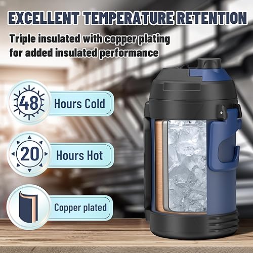 Miniatura 2 de Zukro Botella de agua de 1 galón aislada, 1 galón, jarra térmica de acero inoxidable de 128 onzas con asa y popote para deportes, viajes, boca