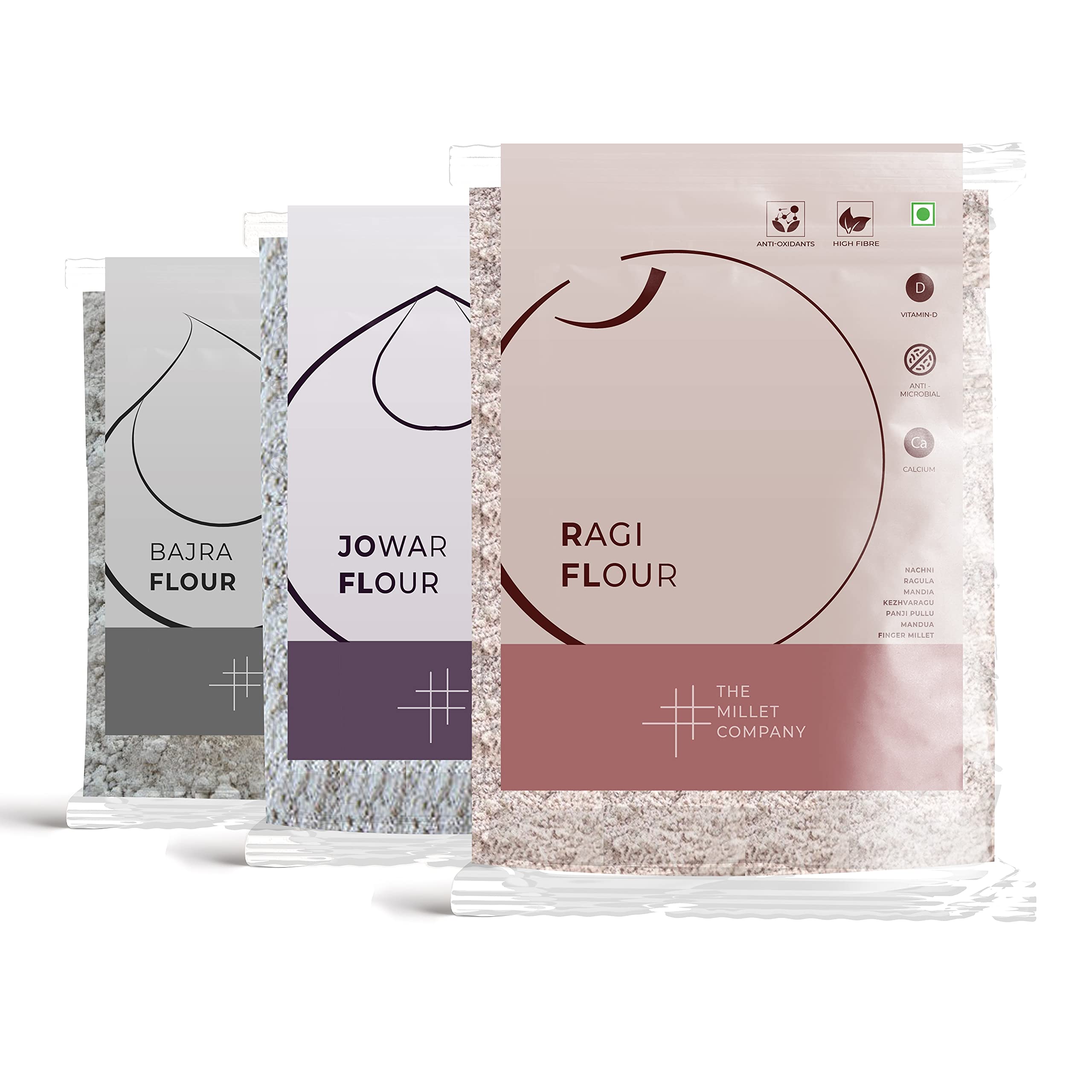 Buy 500g Each Natural Millet Flour Combo Pack of 3, Ragi Flour, Jowar