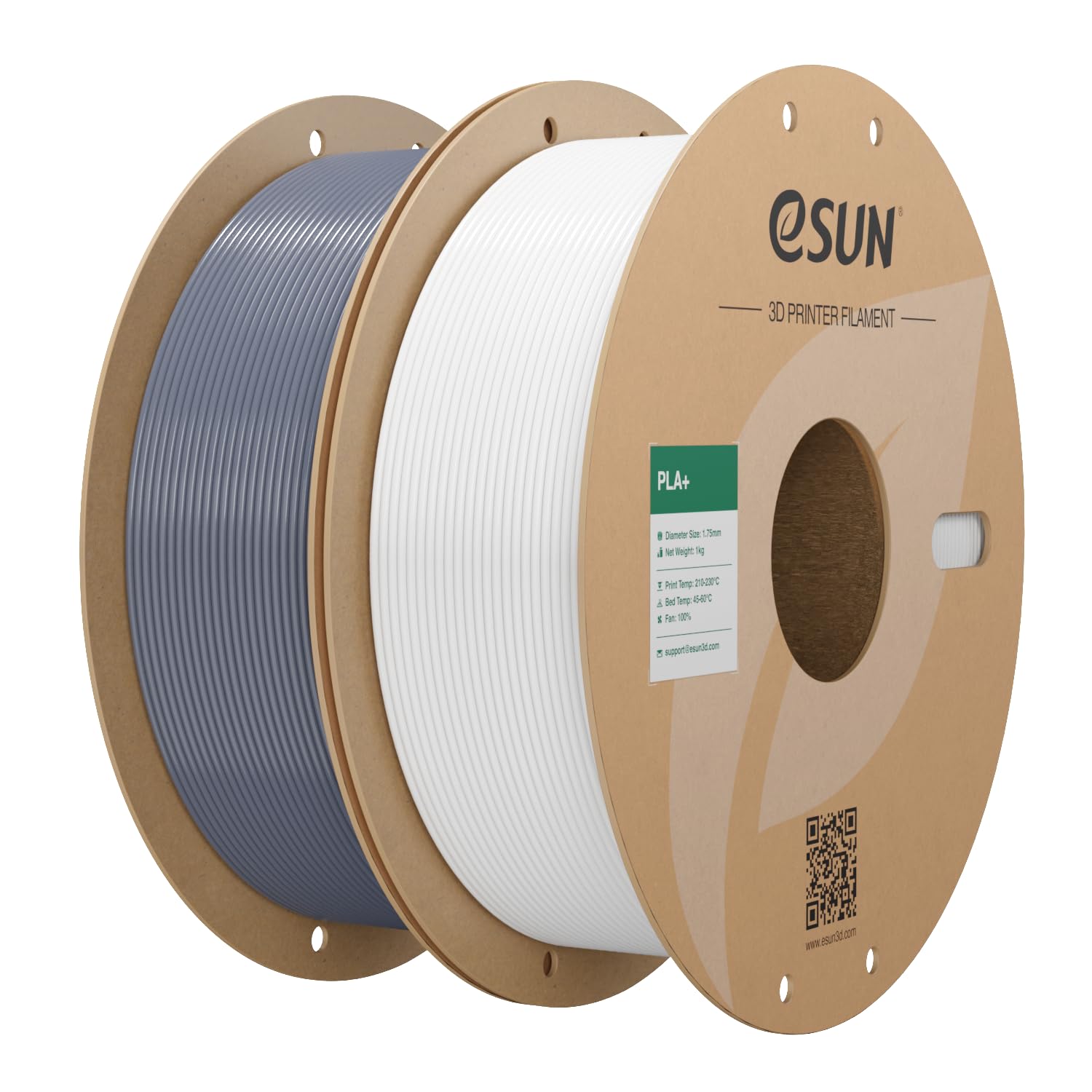 eSUN PLA+ Filament 1.75mm, 3D Printer Filament PLA Plus, Dimensional Accuracy +/- 0.03mm, 1KG per Spool, 2 Spools 3D Printing Filament, Cold White + Grey | PLA Plus 1.75mm, Dimensional Accuracy +/- 0.03mm, 1KG per Spool, 2 Spools 3D Printing Filament
