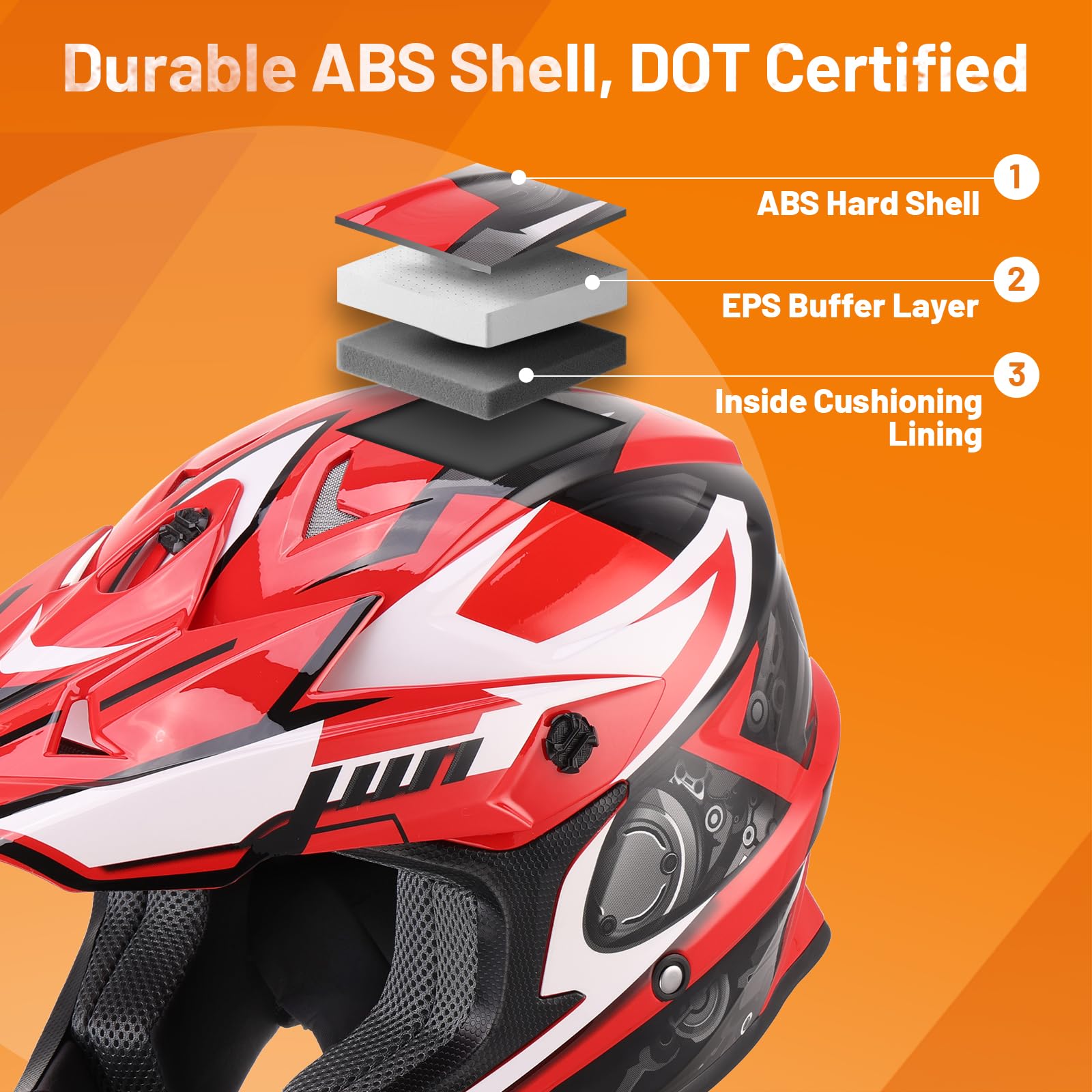 DOT Adult ATV Dirt Bike Helmet with Goggles Gloves & Mask Adjustable Sun Visor Motorcycle Adults Helmet Off-Road Motocross Downhill Moped MX for Unisex-Adult-Engine Red, M