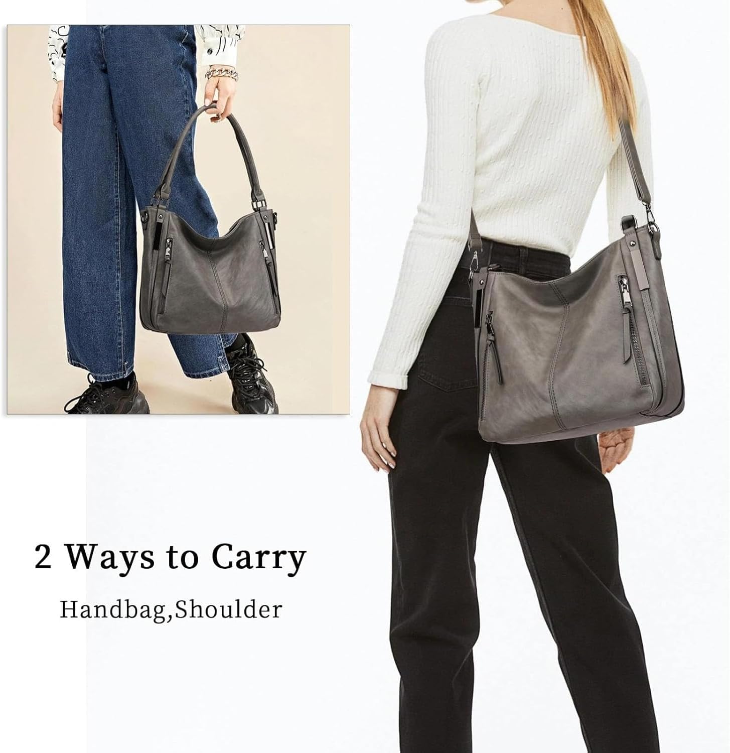 Hobo Shoulder Tote Bag with Large Capacity and Classic Design Genuine Leather Multipurpose Purse for Women