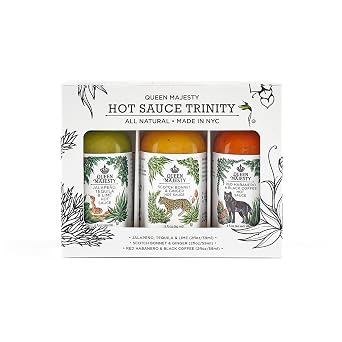 Queen Majesty 2OZ HOT SAUCE SAMPLER, Mini 2 oz - Jalapeno, Scotch Bonnet, Red Habanero/Award Winning Sauces - All Natural, Kosher, Vegan, Gluten Free, No Sugar, Made In NYC - Seen on Hot Ones