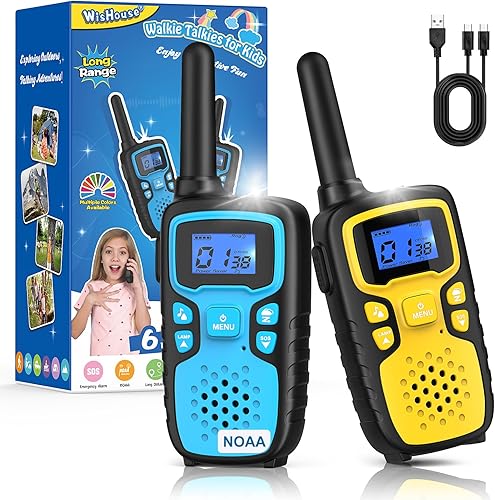 Miniatura 11 de Wishouse Walkie Talkies para niños recargables de largo alcance, regalo de cumpleaños de Navidad para niños de 4, 5, 6, 7, 8, 9 años, equipo de Rojo