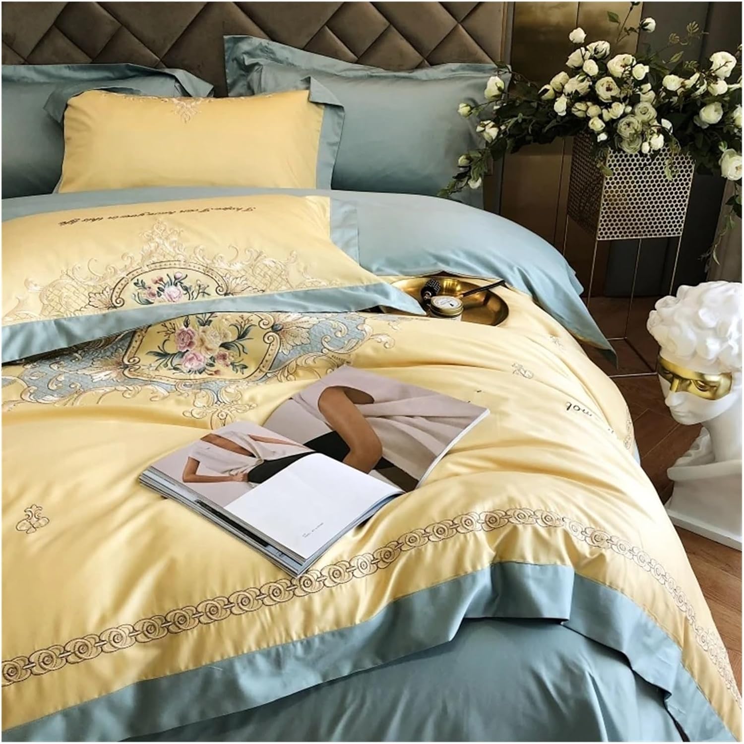 Egyptian Cotton Bedding Set Bedlinen Embroidery Duvet Cover Flat Sheet Pillowcase,Bed