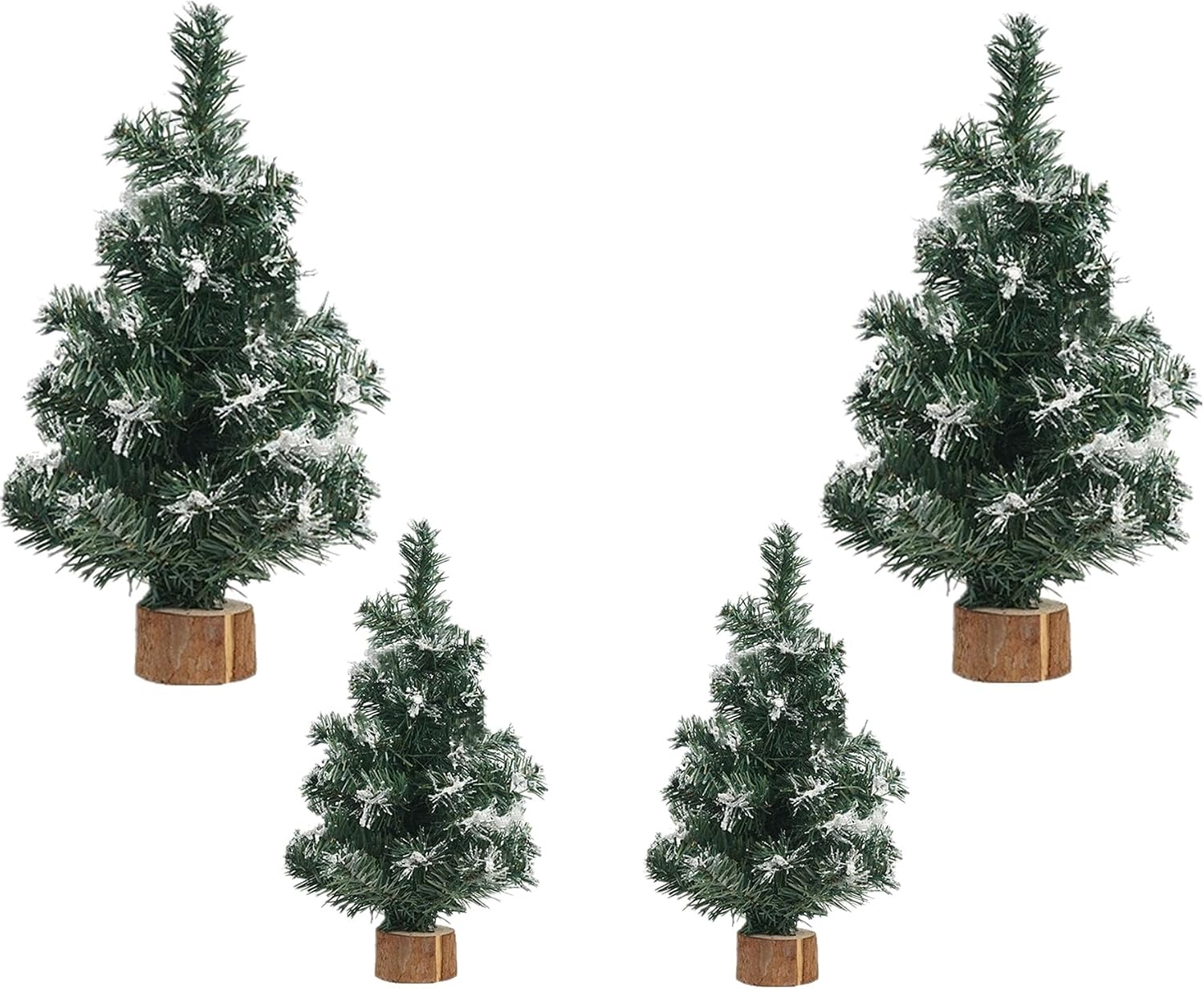 4pcs Tabletop Mini Christmas Tree, Desktop Simulated Snow Miniature Pine Christmas Trees with Wooden Base for Christmas Thanksgiving Xmas Party Home Table Craft Decorations 7.87/11.81 Inch