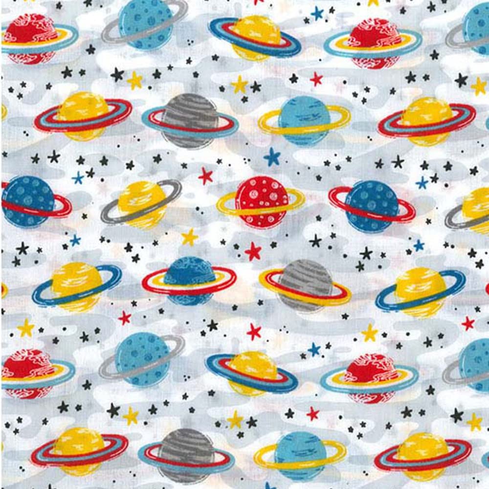 Polycotton Fabric Planets Space Universe Sky Stars Nursery Kids Childrens (per metre)