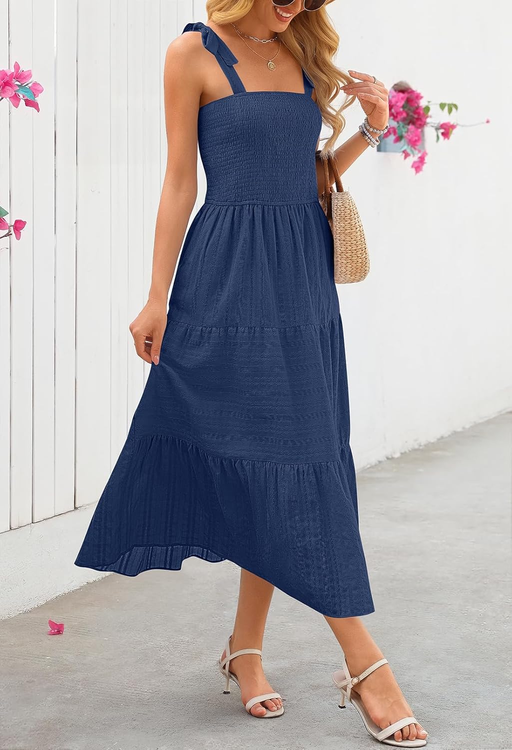 MEROKEETY Women's 2026 Spring Boho Maxi Dress Summer Beach Vacation Casual Sleeveless Smocked A Line Sundress with Pockets - Image 3