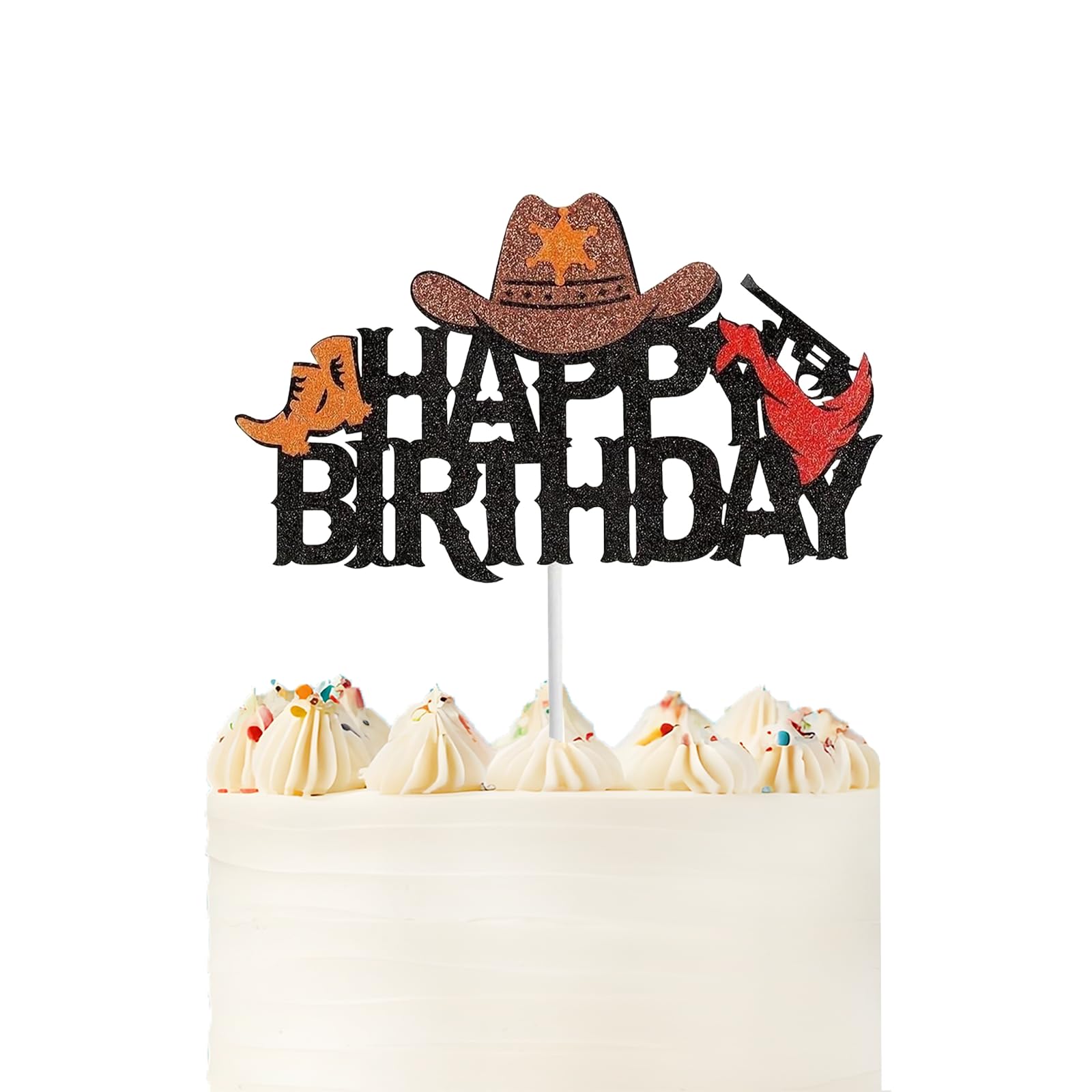 Cowboy Happy Birthday Cake Topper Cowboy Hats Boots Glitter Cake Topper Decorations for Western Theme Birthday Party Baby Shower Supplies