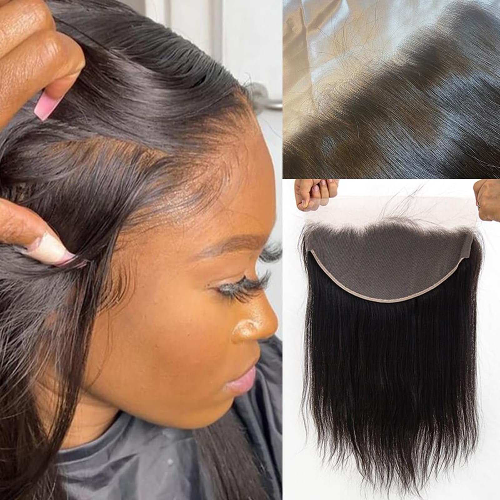 13x6 Lace Frontal for Women Straight Cheveux Bresilienne Naturel Vrai Noir