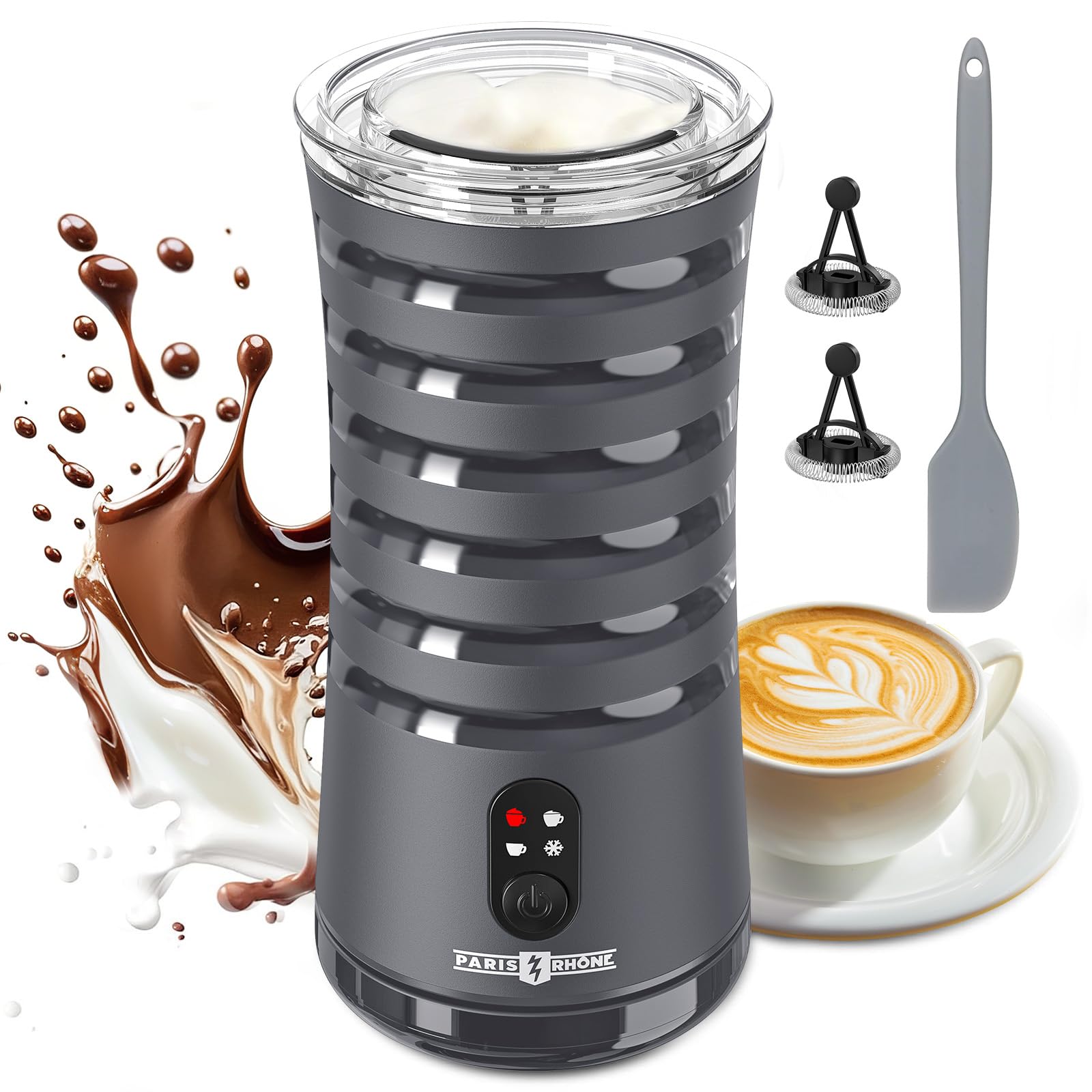 Milk Frother, Paris Rhône 4-in-1 Milk Steamer and Frother, Hot &amp; Cold Foam Milk Warmer with Temperature Control, Gray