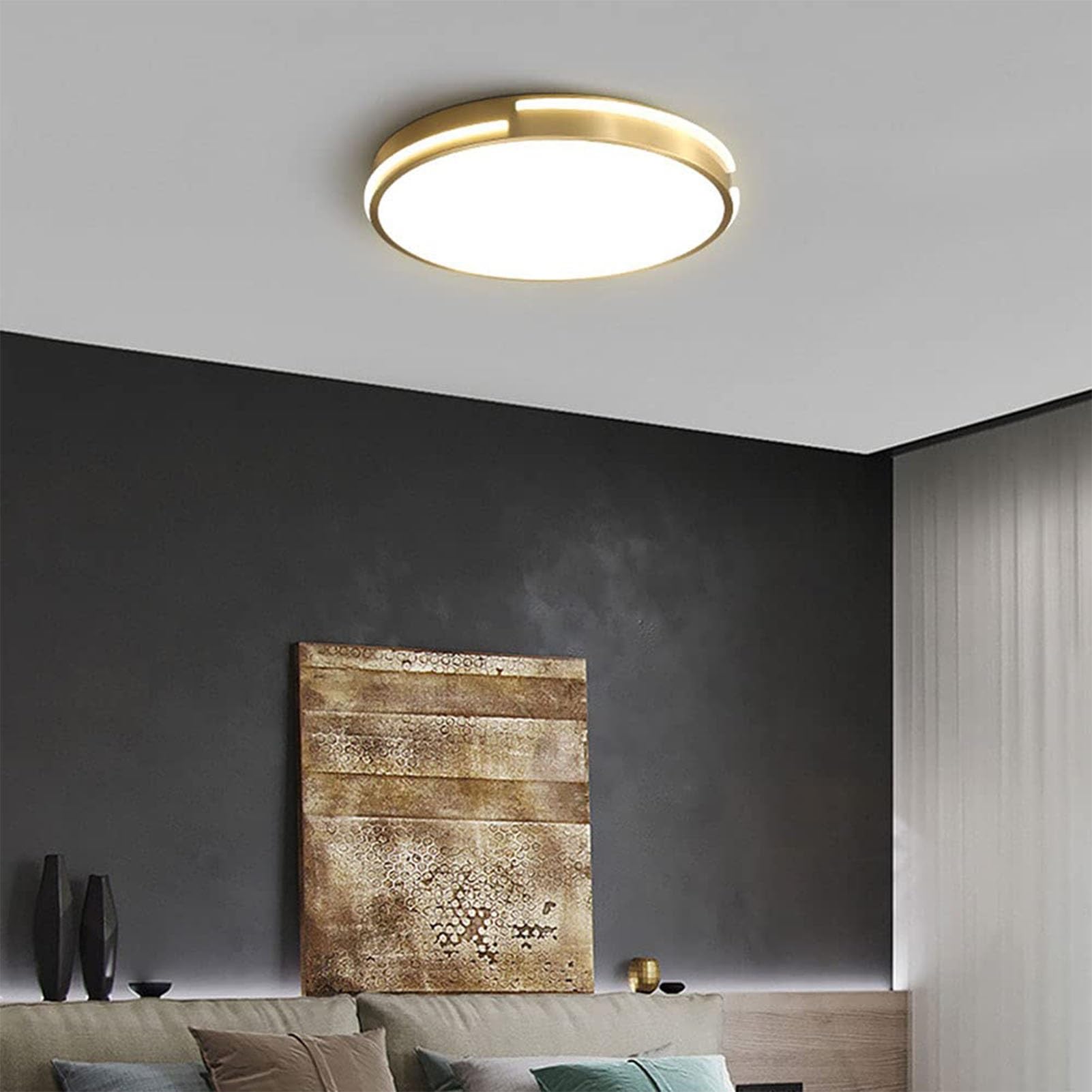 Ultra-płaska lampa sufitowa do salonu, lampa sufitowa LED, wpuszczana lampa sufitowa do sypialni, trzykolorowego ściemniacza, do łazienki, sypialni, balkonu (40 cm)