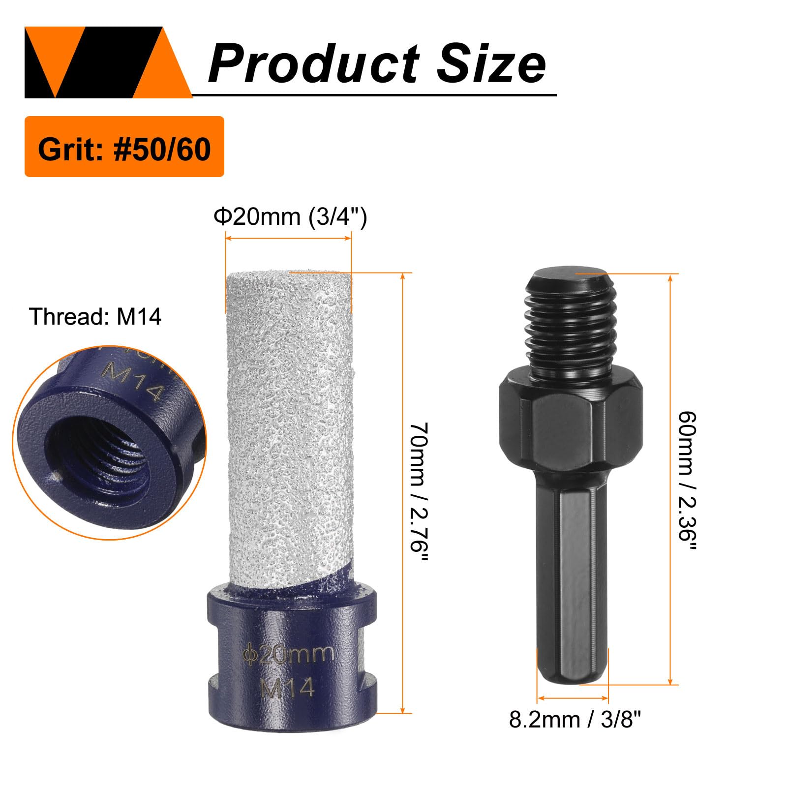sourcing map 2 punte diamantate per fresatura a dito, diametro 20 mm, 5/8"-11, punte diamantate per ingrandire la modellatura di fori esistenti in porcellana con adattatore esagonale da 3/8", blu/nero
