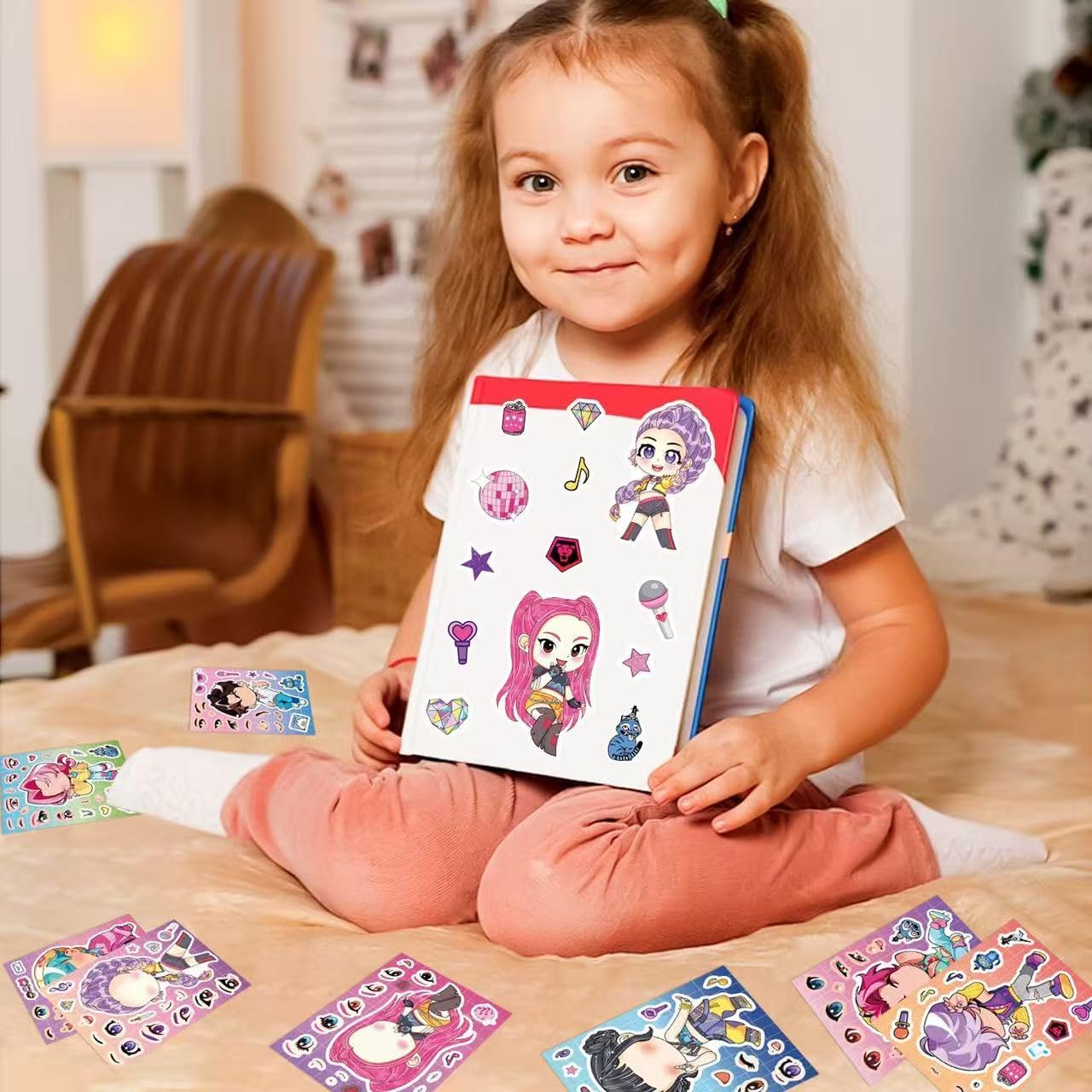 for Demon Stickers Hunter K pop Toys DIY Make a Face Demon Movie Hunter Stickers for Teens, Make Your Own Mixed &Matched with 8 Designed Characters Sticker for Birthday Party Supplies Favors