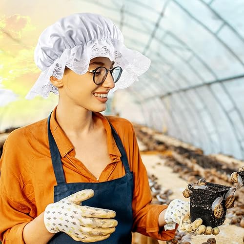 Miniatura 6 de ZJoey White Mob Cap Costume Pioneer Bonnet Women's Colonial Bonnet Lace Frilly Grandma Night Hat Accessories