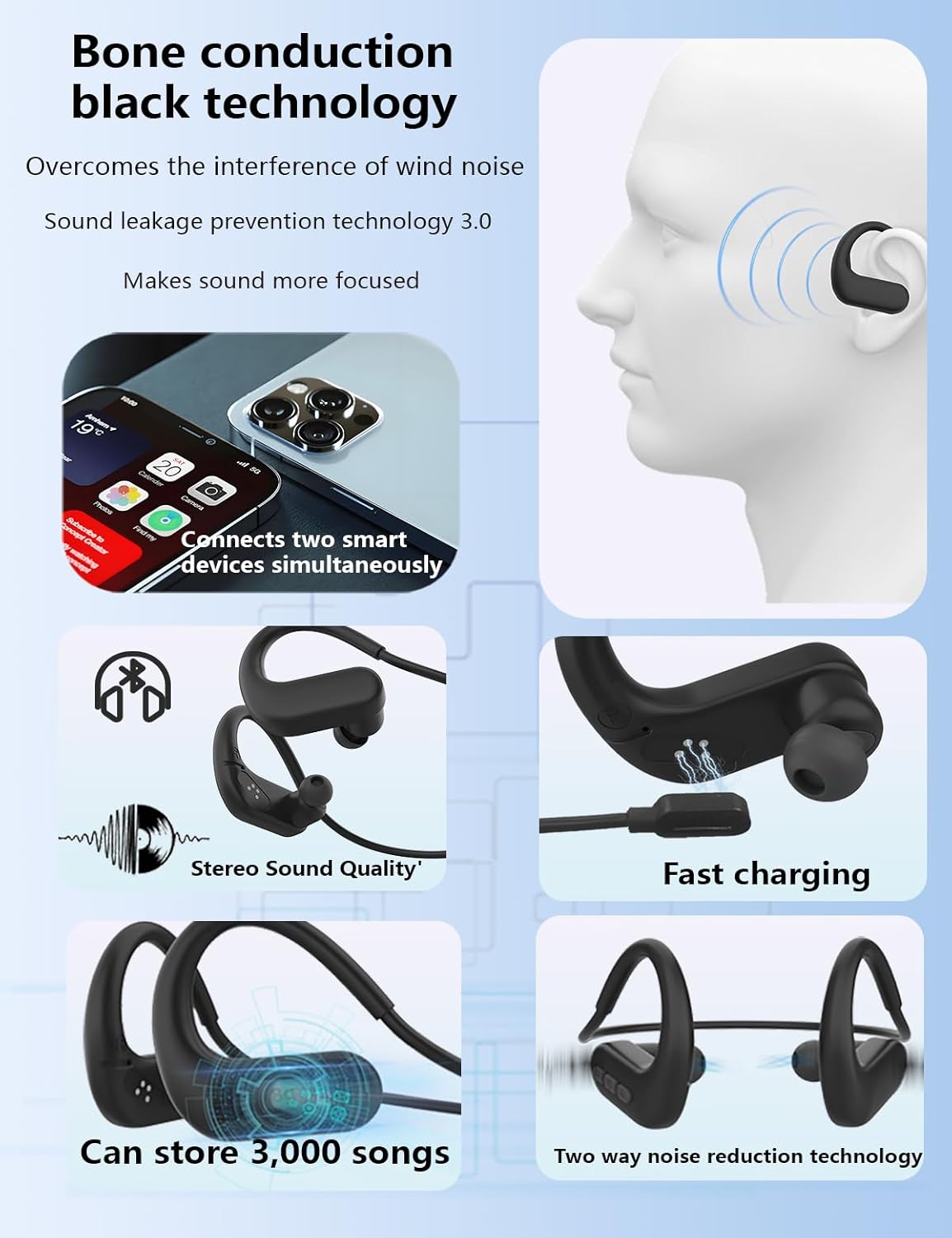 Top IPX8 Waterproof Swimming Earbuds, Bone Conduction Headphones Swimming Headphones with 8GB Memory&MP3 Player, Wireless Bluetooth 5.4, 8H Playtime In Ear Underwater Earbuds for Swimming, Running - Image 8