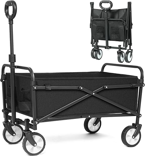 LUXCOL Carrito plegable plegable con ruedas todo terreno y mango ajustable, portátil, resistente, capacidad de peso de 200 libras para compras de