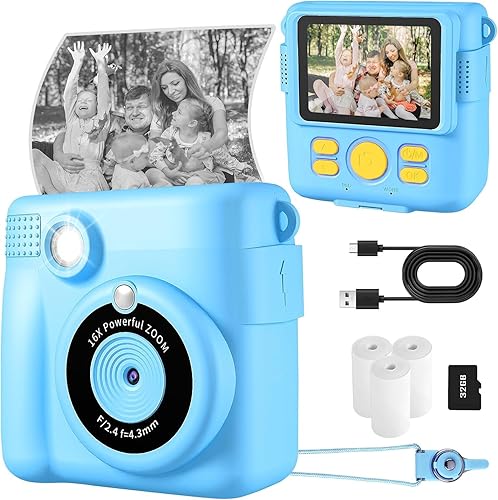 Miniatura 13 de Cámara de impresión instantánea para niños, cámara segura para niños, cámaras digitales HD zoom digital de 16X y tarjeta SD de 32G, cámaras