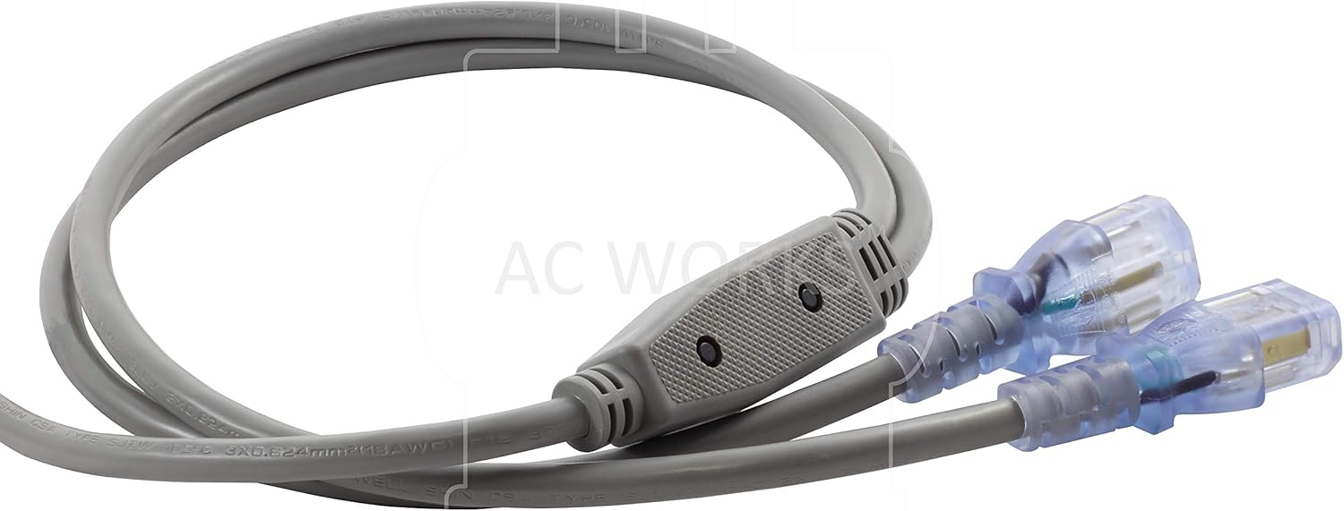 AC WORKS [MD115-Y] 10A 10FT 18/3 Medical Hospital Grade Y Power Cord with (2) IEC C13