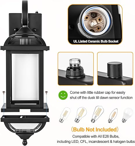 Miniatura 8 de Paquete de 2 luces exteriores de 18 pulgadas del anochecer al amanecer para la casa, lámparas exteriores de aluminio antioxidante con parte inferior