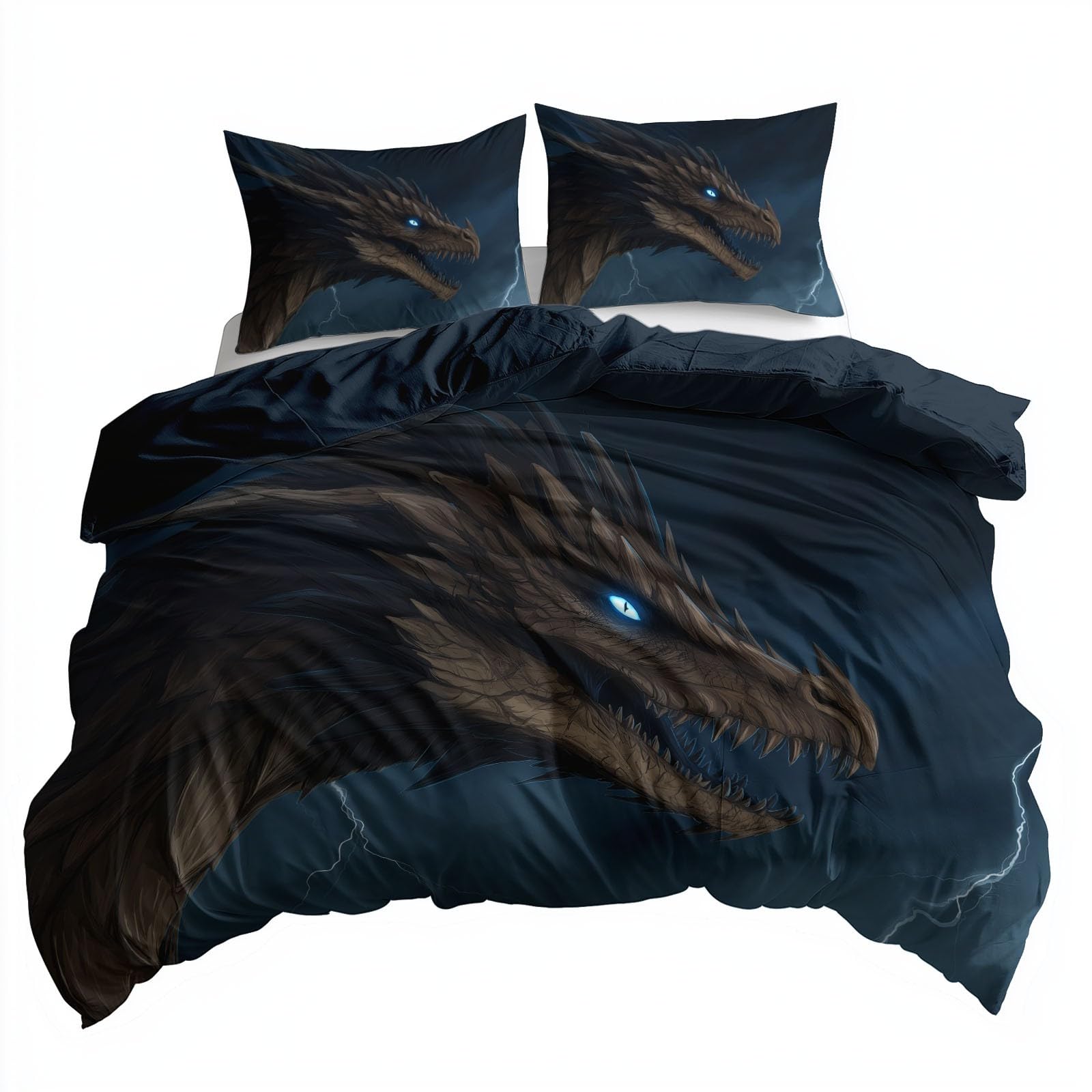 Juego de ropa de cama de 155 x 220 cm, 3 piezas, diseño de dragón, color