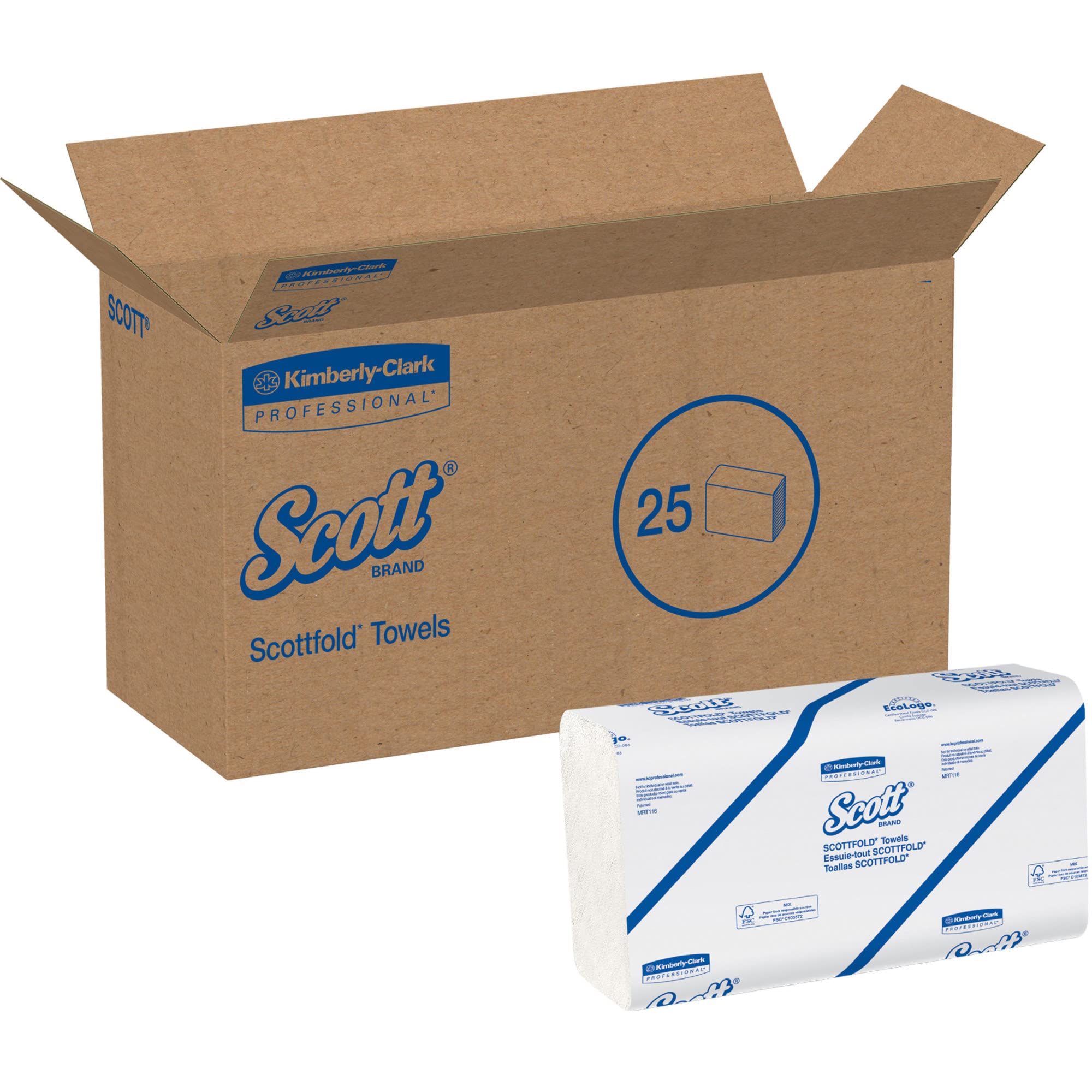 ® Scottfold™ Multi-Fold 1-Ply Paper Towels – 25 Rolls (175 Sheets each), Wood,Paper, white, Pack of 25, Model 01980