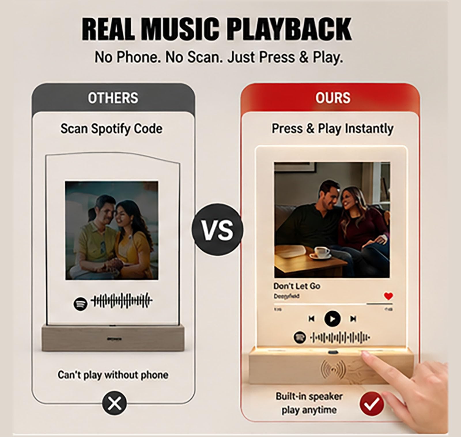Placa de canción personalizada con reproductor de música integrado y luz con sensor de movimiento, placa de música personalizada para regalo para novia, novio, aniversario, cumpleaños, boda, regalo de 2